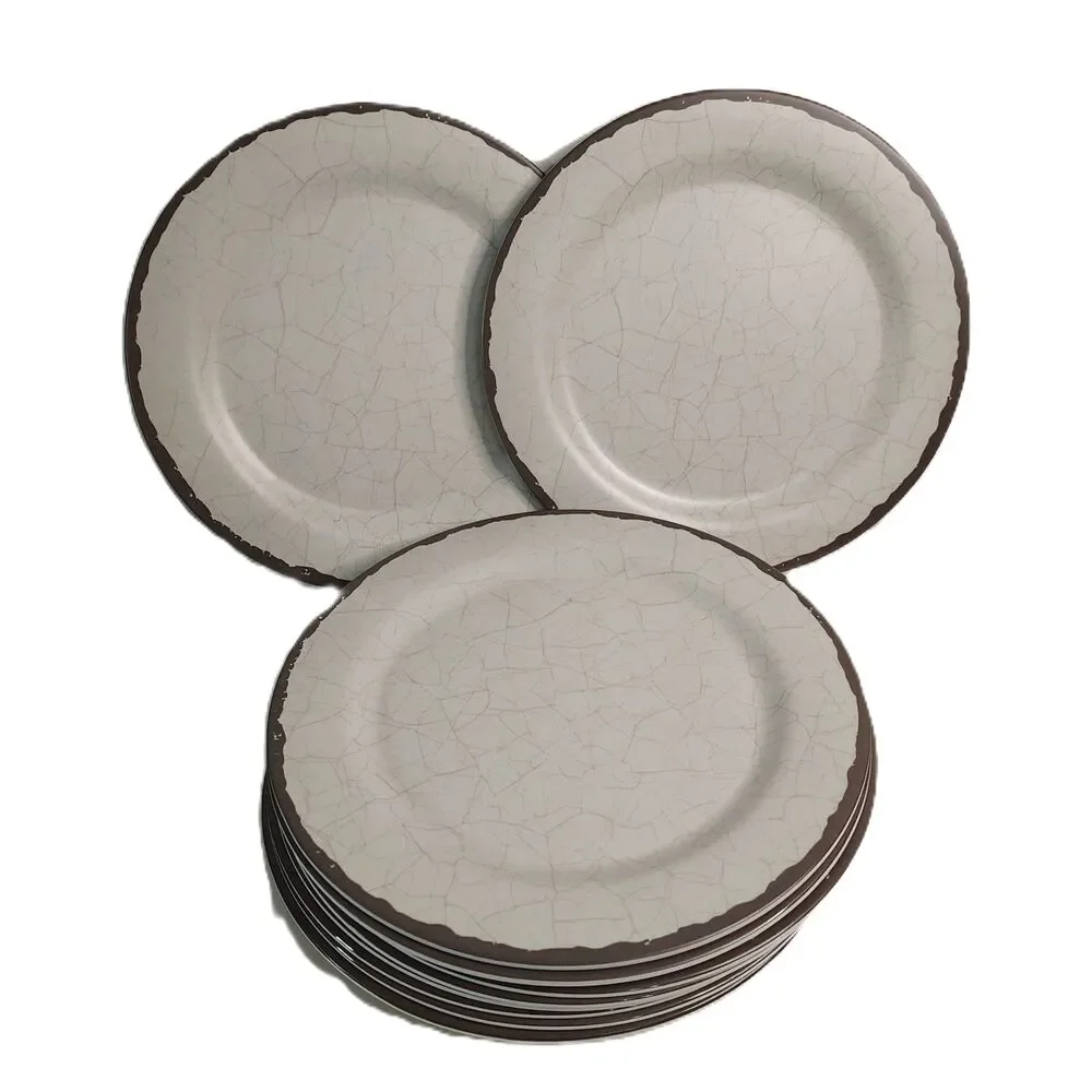 Set of 11 RAGON HOUSE Rustic Primitive Cream Crackle Plates Unbreakable Melamine